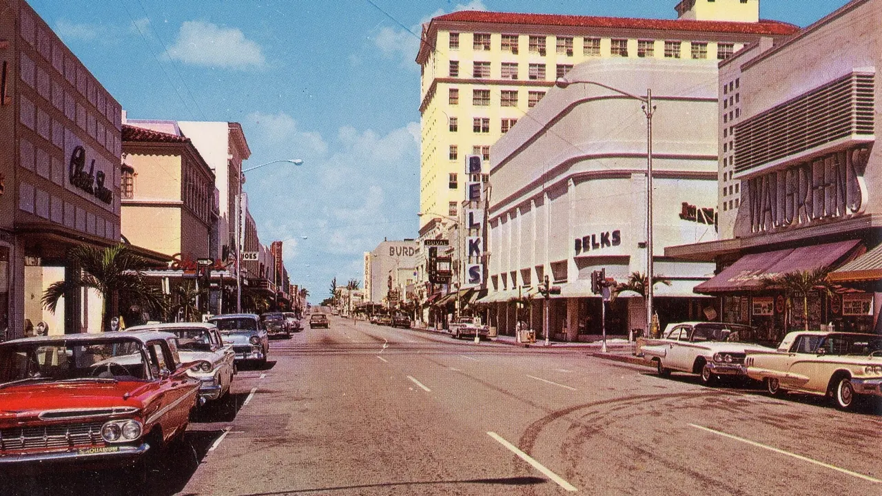 Clematis Street Downtown West Palm Beach Vintage Postcard 1960s