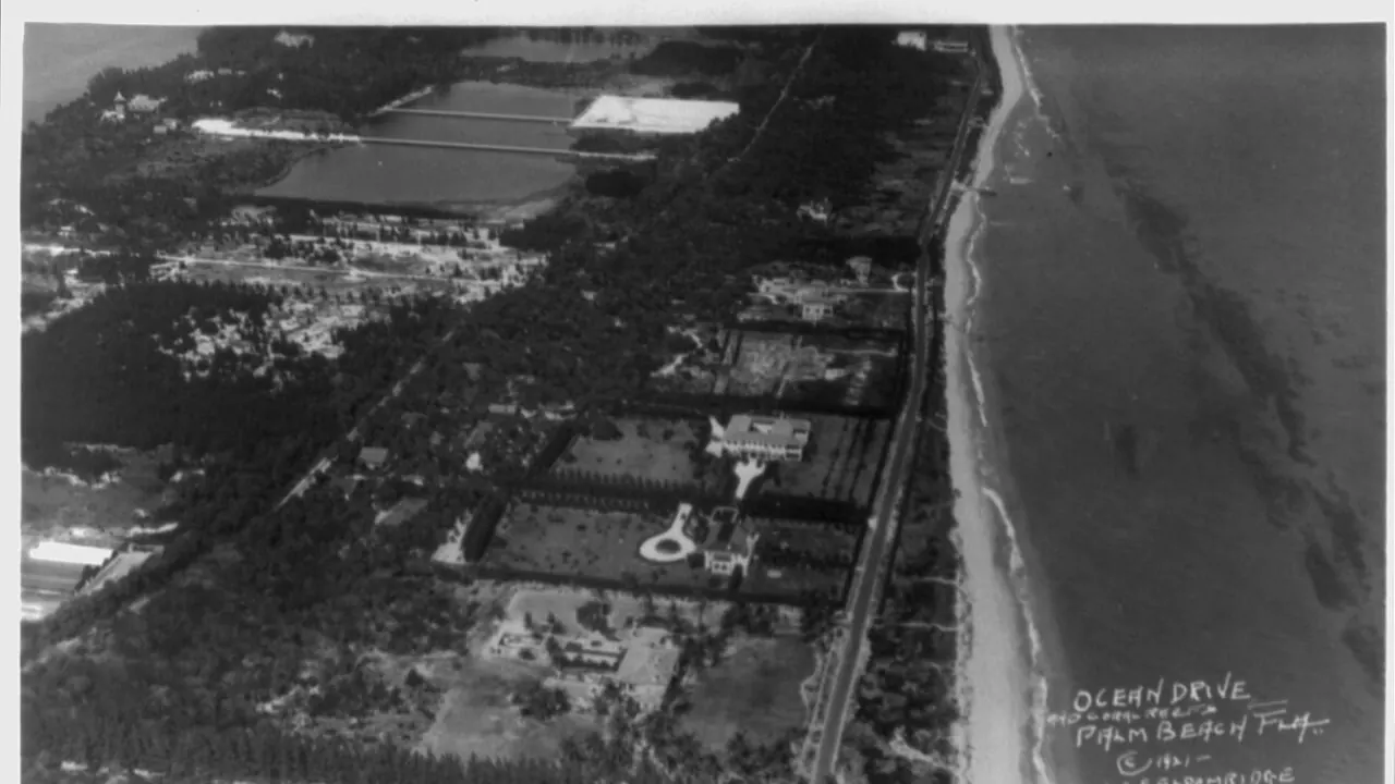 Historic aerial view of Palm Beach, Florida